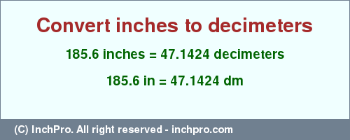 Result converting 185.6 inches to dm = 47.1424 decimeters