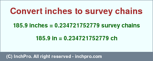 Result converting 185.9 inches to ch = 0.234721752779 survey chains