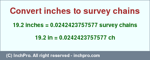 Result converting 19.2 inches to ch = 0.0242423757577 survey chains