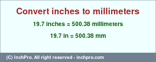 Result converting 19.7 inches to mm = 500.38 millimeters