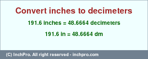 Result converting 191.6 inches to dm = 48.6664 decimeters