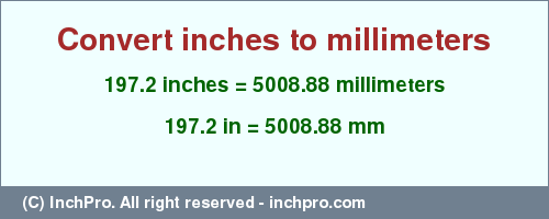 Result converting 197.2 inches to mm = 5008.88 millimeters