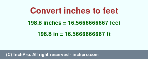 Result converting 198.8 inches to ft = 16.5666666667 feet