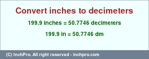 Result converting 199.9 inches to dm = 50.7746 decimeters