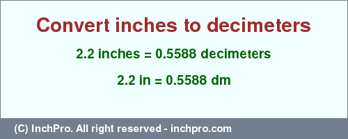 Result converting 2.2 inches to dm = 0.5588 decimeters