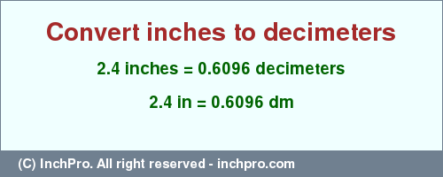 Result converting 2.4 inches to dm = 0.6096 decimeters