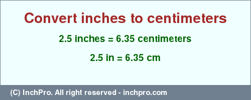 Result converting 2.5 inches to cm = 6.35 centimeters