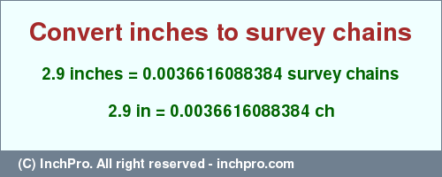 Result converting 2.9 inches to ch = 0.0036616088384 survey chains