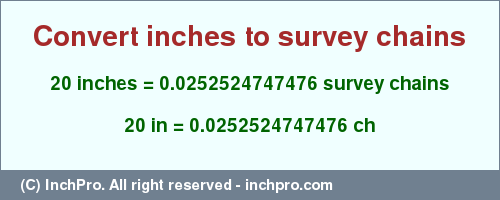 Result converting 20 inches to ch = 0.0252524747476 survey chains
