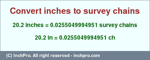 Result converting 20.2 inches to ch = 0.0255049994951 survey chains