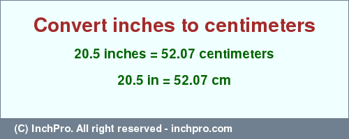 Result converting 20.5 inches to cm = 52.07 centimeters