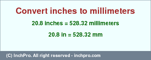 Result converting 20.8 inches to mm = 528.32 millimeters