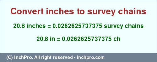 Result converting 20.8 inches to ch = 0.0262625737375 survey chains