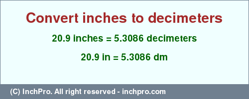 Result converting 20.9 inches to dm = 5.3086 decimeters