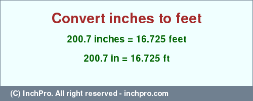 Result converting 200.7 inches to ft = 16.725 feet