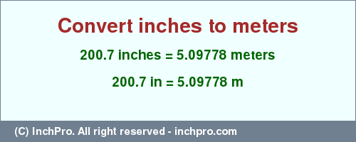 Result converting 200.7 inches to m = 5.09778 meters