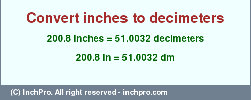 Result converting 200.8 inches to dm = 51.0032 decimeters