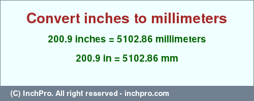 Result converting 200.9 inches to mm = 5102.86 millimeters