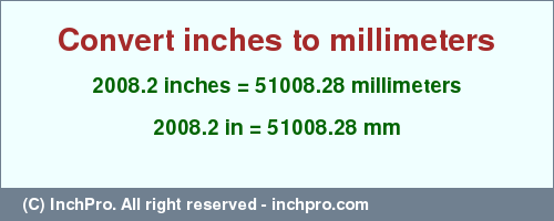 Result converting 2008.2 inches to mm = 51008.28 millimeters