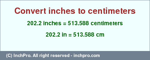 Result converting 202.2 inches to cm = 513.588 centimeters