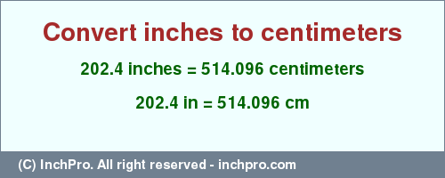 Result converting 202.4 inches to cm = 514.096 centimeters