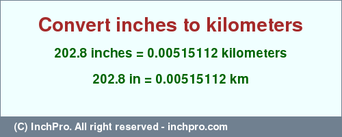 Result converting 202.8 inches to km = 0.00515112 kilometers