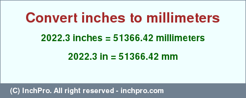 Result converting 2022.3 inches to mm = 51366.42 millimeters