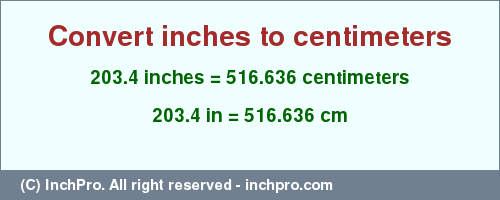 Result converting 203.4 inches to cm = 516.636 centimeters