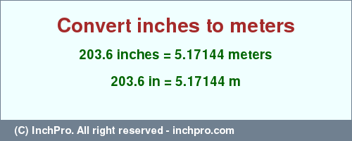 Result converting 203.6 inches to m = 5.17144 meters