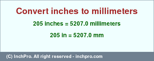 Result converting 205 inches to mm = 5207.0 millimeters