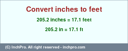 Result converting 205.2 inches to ft = 17.1 feet