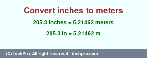 Result converting 205.3 inches to m = 5.21462 meters