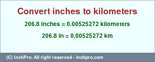 Result converting 206.8 inches to km = 0.00525272 kilometers