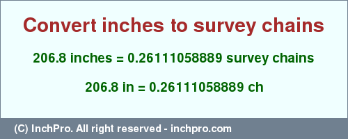 Result converting 206.8 inches to ch = 0.26111058889 survey chains