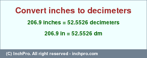 Result converting 206.9 inches to dm = 52.5526 decimeters