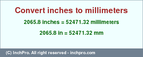 Result converting 2065.8 inches to mm = 52471.32 millimeters