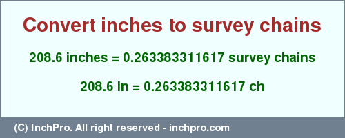 Result converting 208.6 inches to ch = 0.263383311617 survey chains