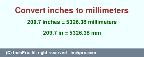 Result converting 209.7 inches to mm = 5326.38 millimeters