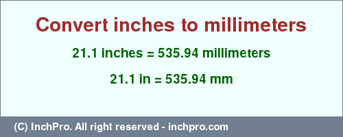 Result converting 21.1 inches to mm = 535.94 millimeters
