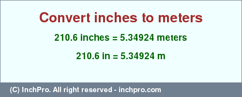 Result converting 210.6 inches to m = 5.34924 meters