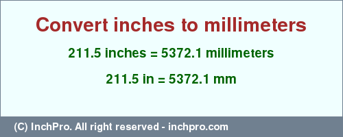 Result converting 211.5 inches to mm = 5372.1 millimeters