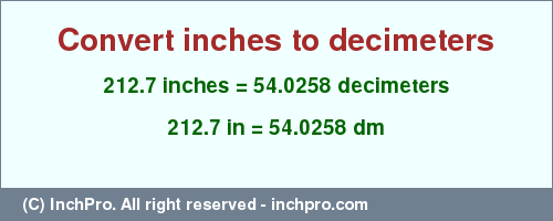 Result converting 212.7 inches to dm = 54.0258 decimeters