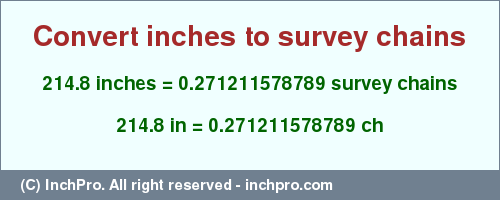 Result converting 214.8 inches to ch = 0.271211578789 survey chains