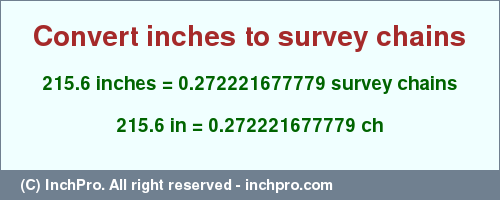 Result converting 215.6 inches to ch = 0.272221677779 survey chains