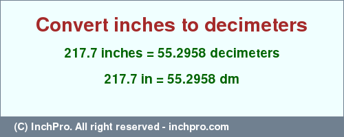 Result converting 217.7 inches to dm = 55.2958 decimeters