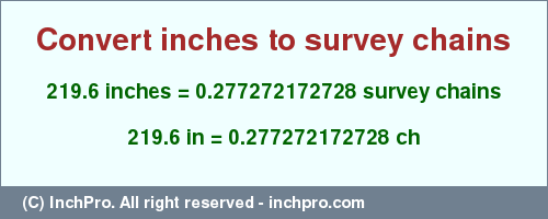 Result converting 219.6 inches to ch = 0.277272172728 survey chains