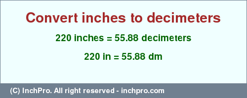 Result converting 220 inches to dm = 55.88 decimeters