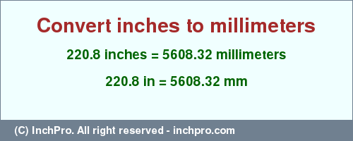 Result converting 220.8 inches to mm = 5608.32 millimeters