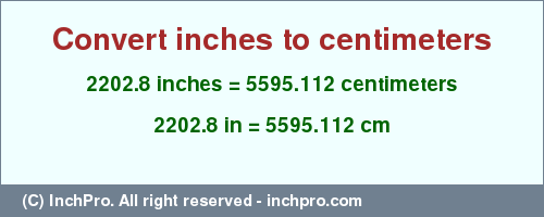 Result converting 2202.8 inches to cm = 5595.112 centimeters