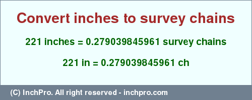Result converting 221 inches to ch = 0.279039845961 survey chains
